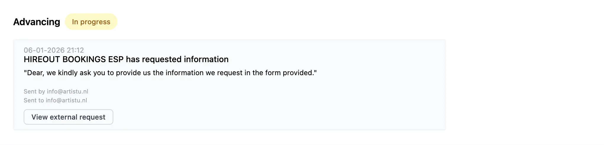 Mise à jour du statut après la demande